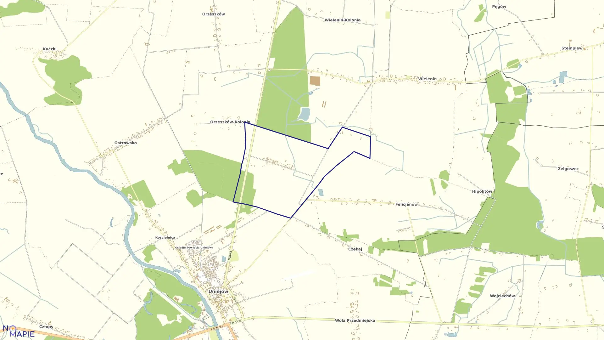 Mapa obrębu BRZEZINY w gminie Uniejów