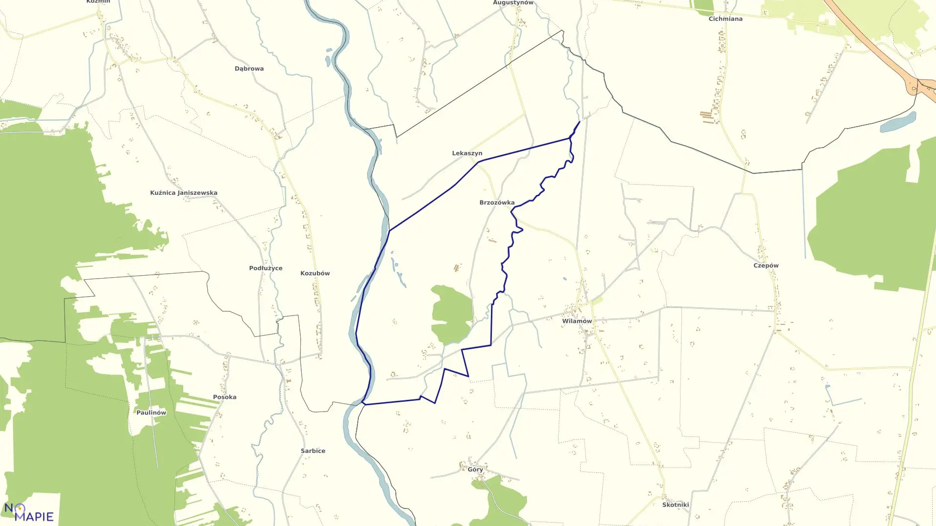 Mapa obrębu BRZOZÓWKA w gminie Uniejów
