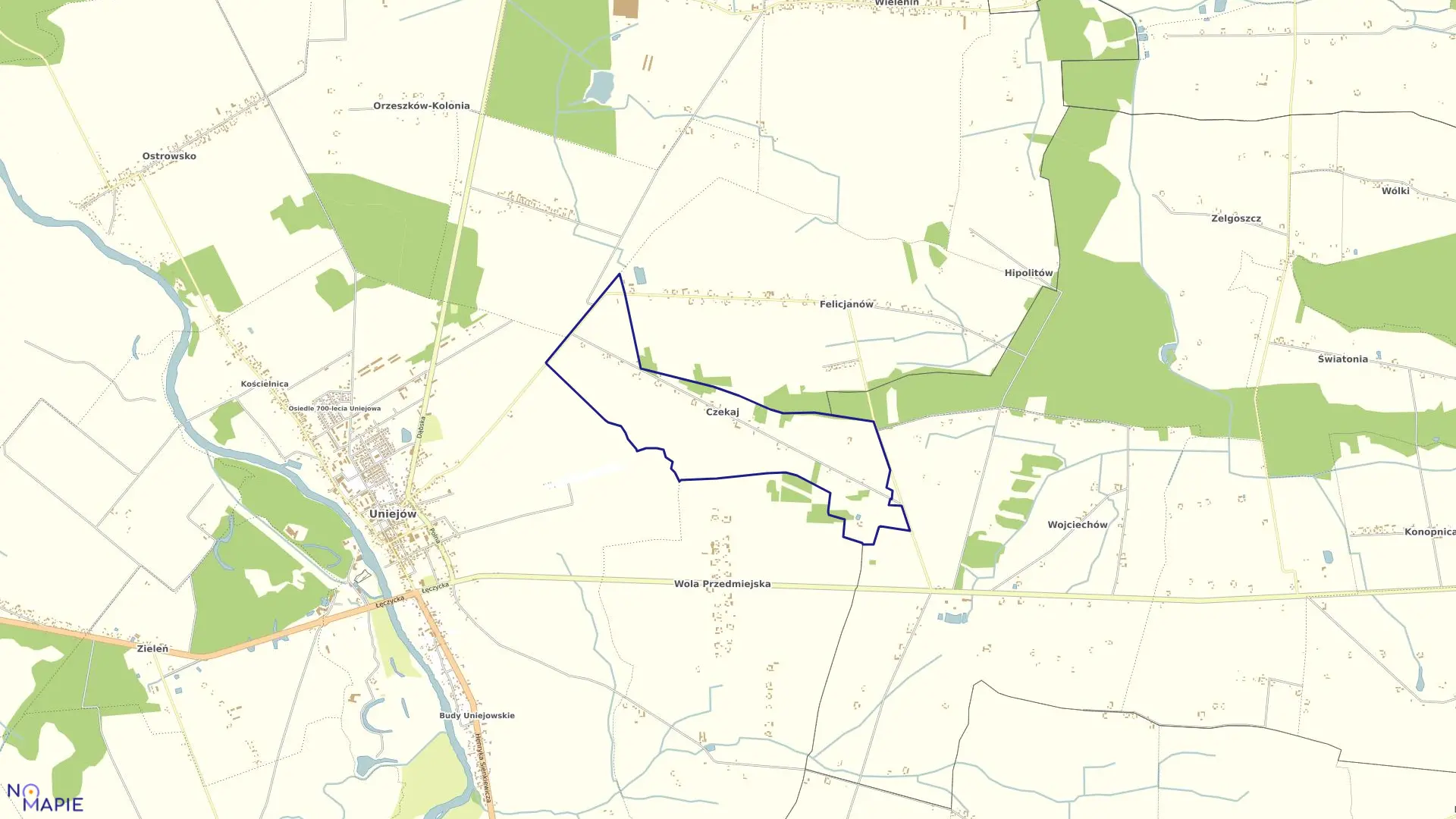 Mapa obrębu CZEKAJ w gminie Uniejów