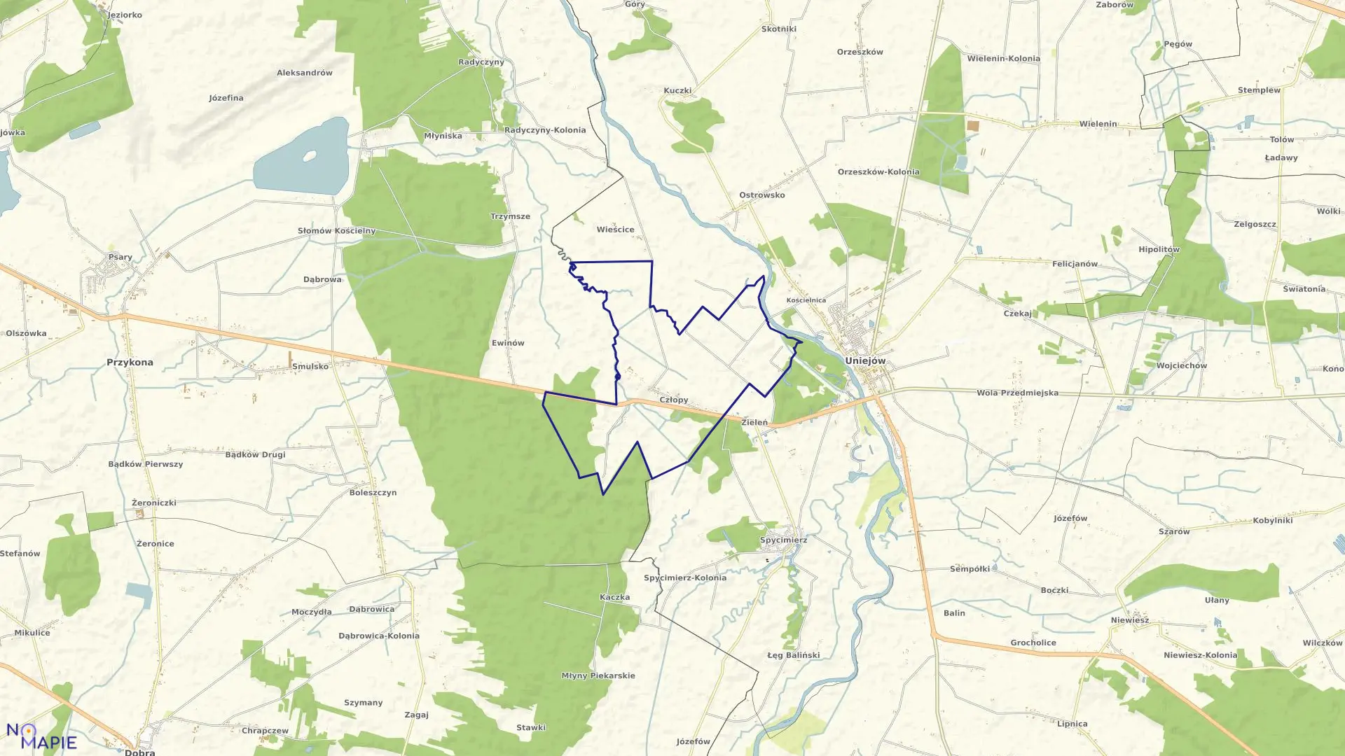 Mapa obrębu CZŁOPY w gminie Uniejów
