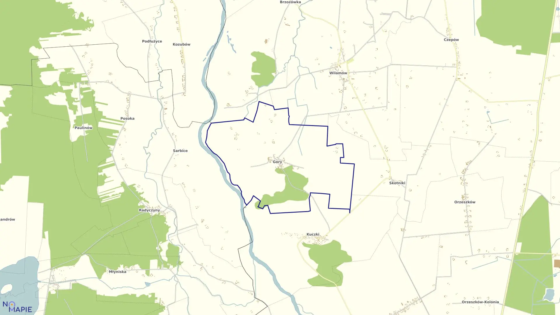Mapa obrębu GÓRY w gminie Uniejów