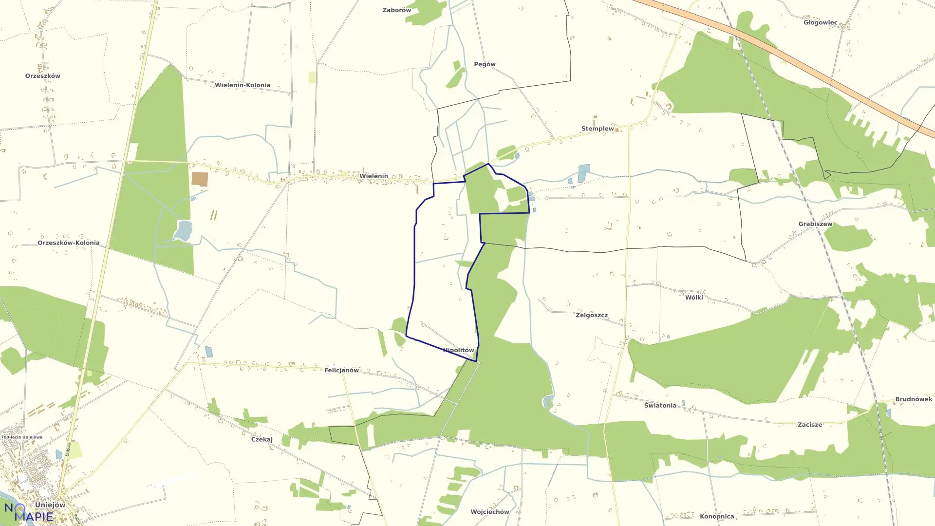 Mapa obrębu HIPOLITÓW w gminie Uniejów