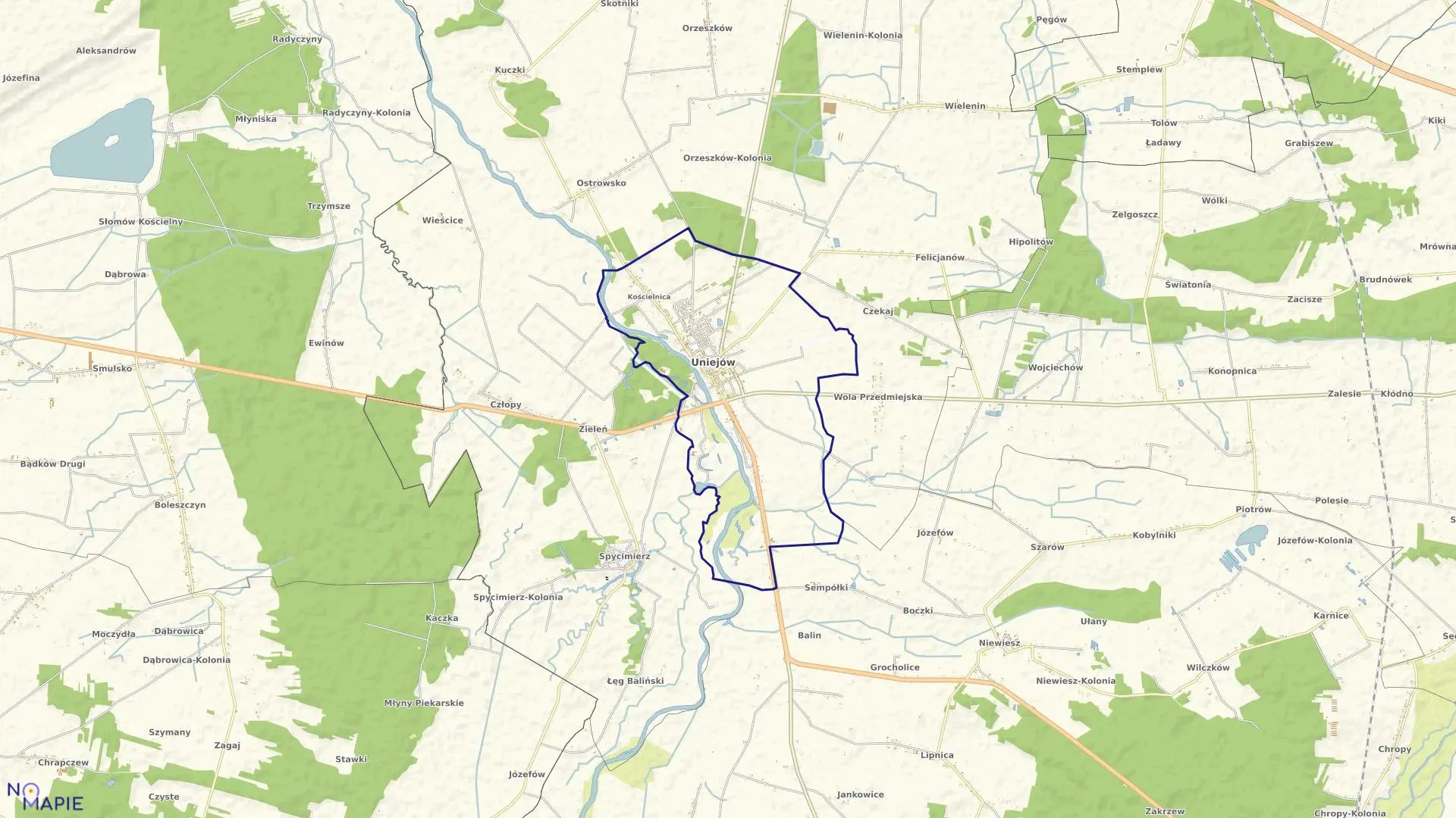 Mapa obrębu Obręb 1 w gminie Uniejów