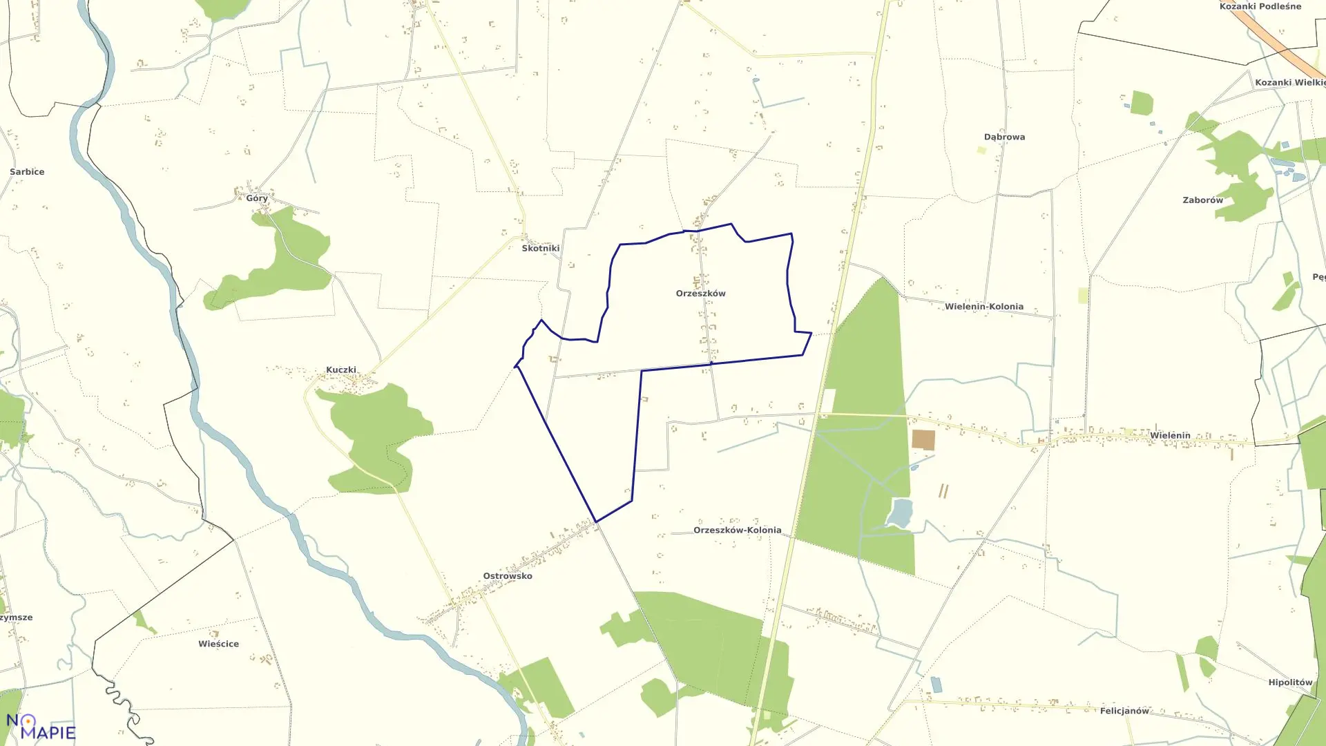 Mapa obrębu ORZESZKÓW w gminie Uniejów