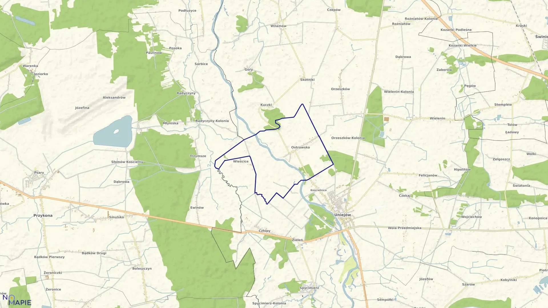 Mapa obrębu OSTROWSKO w gminie Uniejów