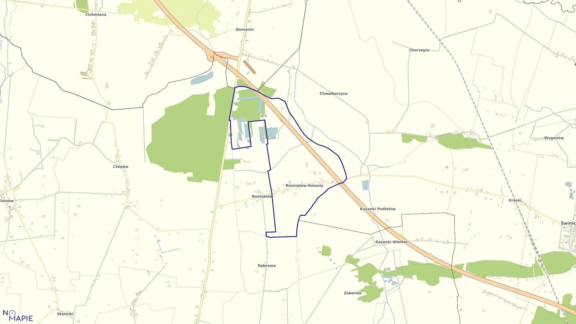 Mapa obrębu ROŻNIATÓW KOLONIA w gminie Uniejów