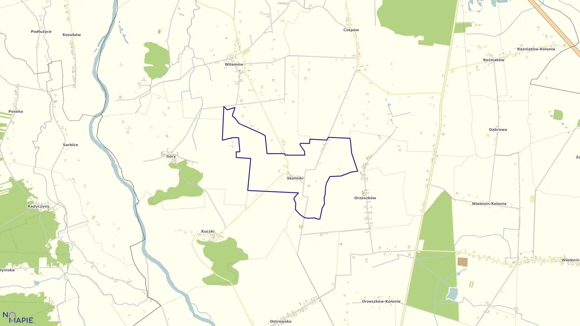 Mapa obrębu SKOTNIKI w gminie Uniejów